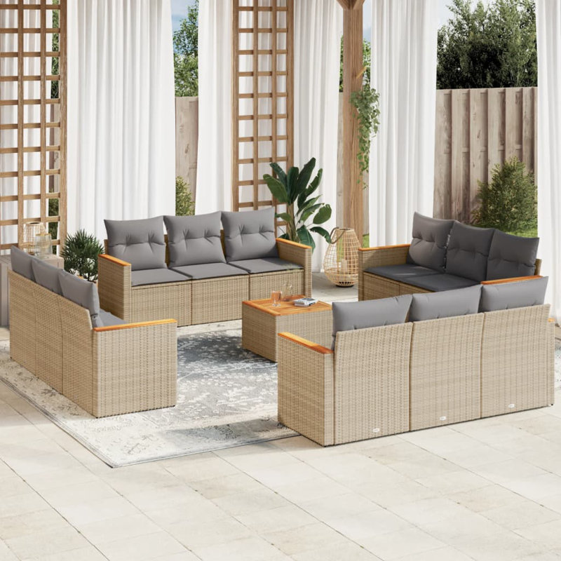  Ensemble de canapé de jardin beige, Beige, Brun