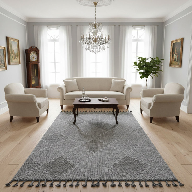 Tapis de couloir d'extérieur blanc / gris / treillis Guros Collection, Tapis de couloir 2 pi 2 po x 8 pi