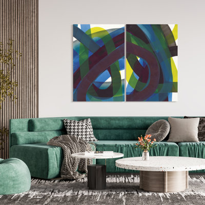 "Pigment Play", ensemble de 2 panneaux muraux en verre trempé flottant sans cadre