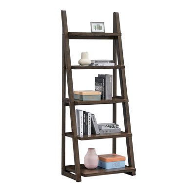 5-Tier Shelves,Bookshelf, Storage Rack, Bookcase With Rubber Wood Frame, Ladder Shelf For Living Room, Home Office, Kitchen, Bedroom, Apartment