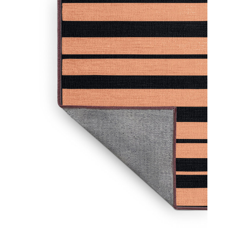 Tapis rose à rayures horizontales lavable à la machine, Carré 5 pi