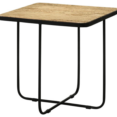 Modern Square Stone Accent Table With Black Base For Living Space Sled Area