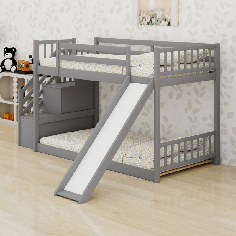 Bunk Bed With Slide And Stairway, Gray