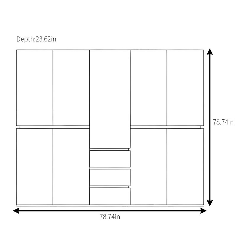 Garde-robe moderne et segmentée, H 78,74 po x l 78,74 po x P 23,62 po