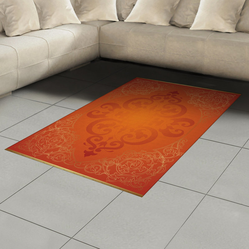 Orange High Density Long Fiber Poly Threads Decorative Area Rug Carpet, Rectangle 4' x 5'8"