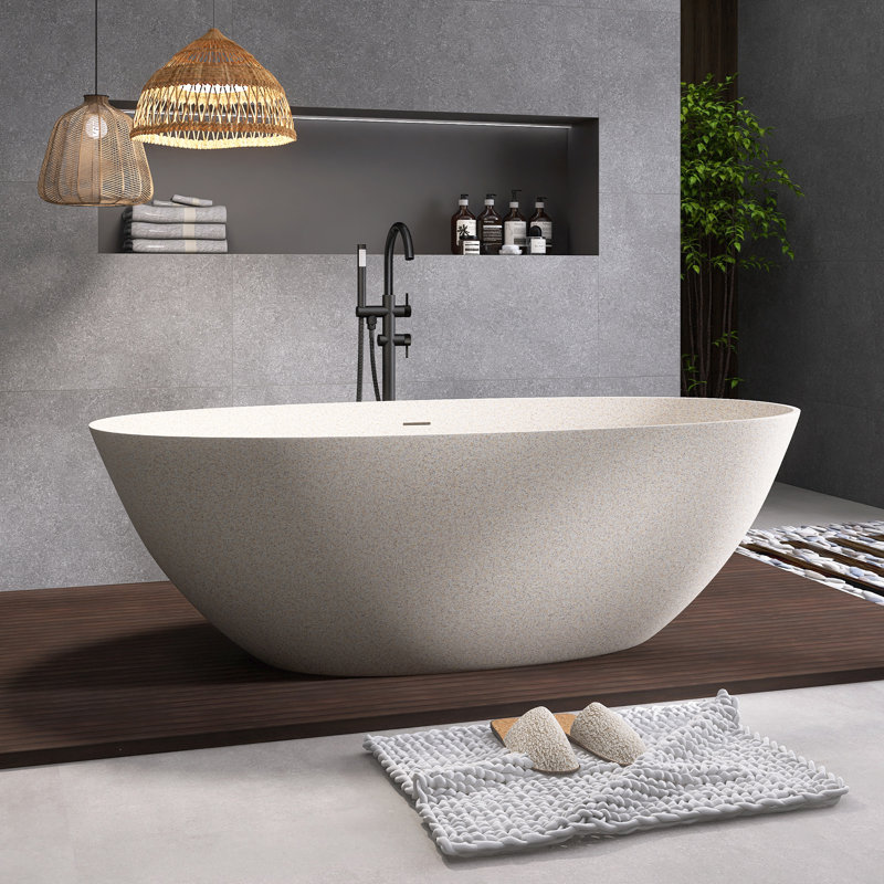 Baignoire de trempage autoportante moderne en résine de 71 po avec trop-plein et drain escamotable, orange, Orange