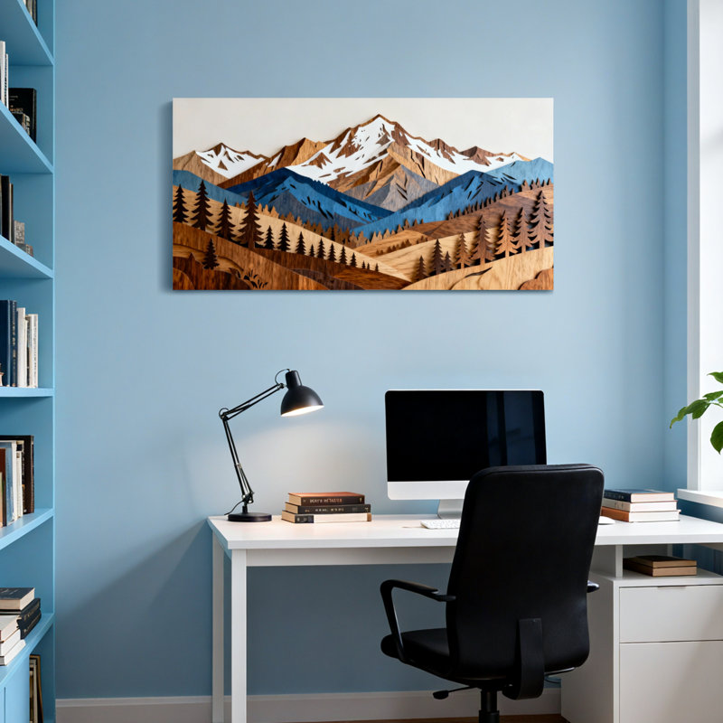 Landscape & Nature Mountain Range With Snowy Peaks And Pine Trees, 20" H x 40" W