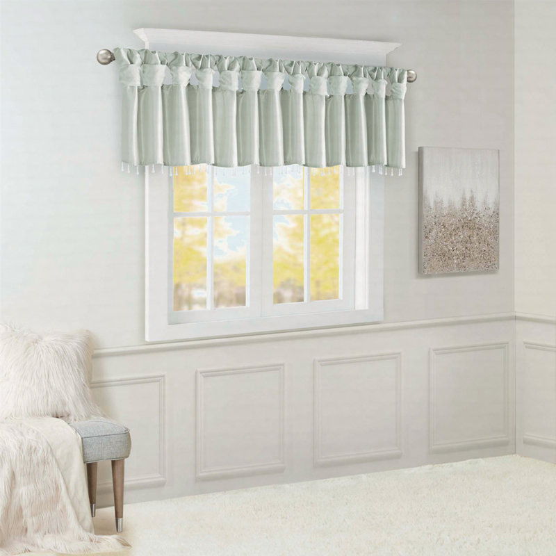 Lightweight Faux Silk Valance With Beads 50X26", Dusty Aqua