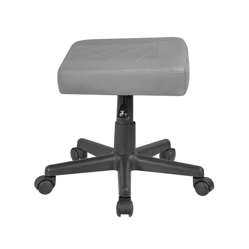 Height Adjustable Rolling Foot Stool, PU Leather Ottoman with Wheels, Rolling Ottoman Stool with Casters, Mobile Vanity Stool for Office Desk, Makeup Room, Salon, Living Room