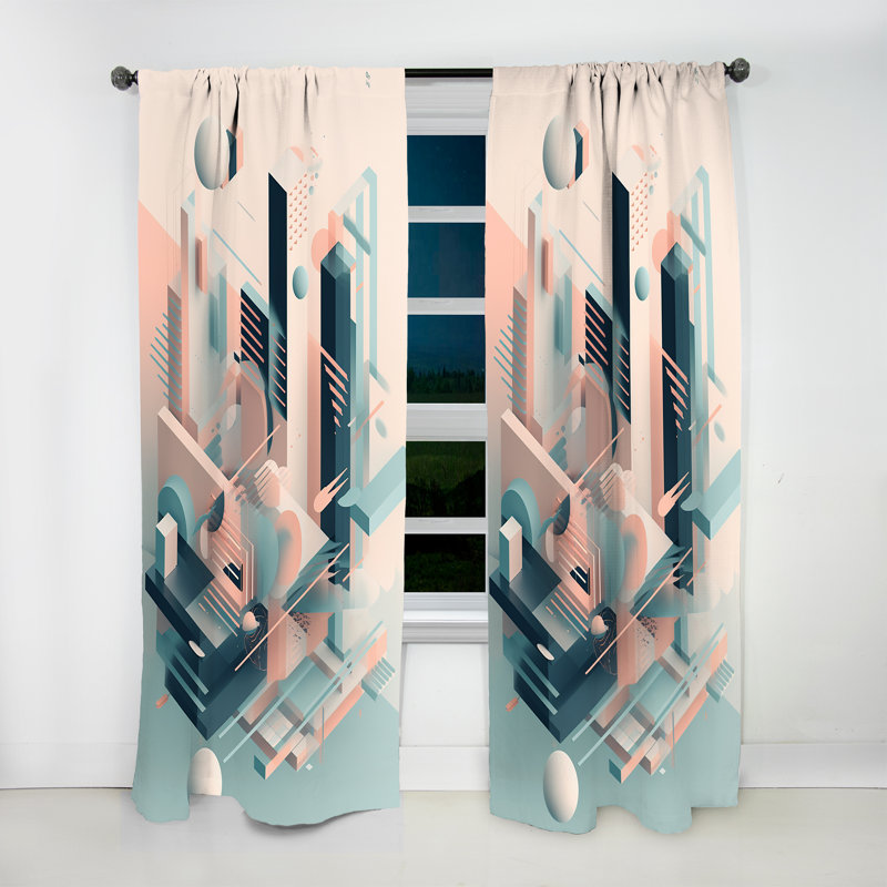 Lidgate - Art minimaliste Mid-Century bleu doux et rose - Rideau minimaliste - Velours obscurcissant - 1 panneau