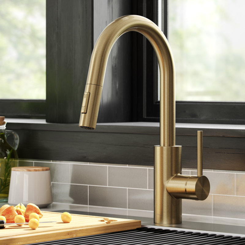 Kraus Oletto Pull-Down Single Handle Kitchen Faucet, Champagne Bronze