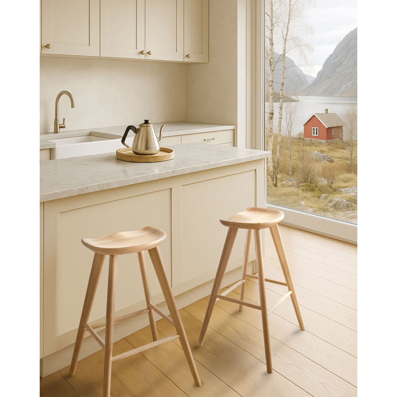 Set of 2 Bar Stools Light Brown