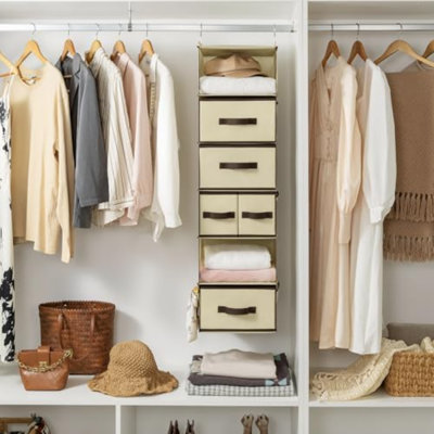 Hanging Closet Organizers And Storage 6 Shelves, Closet Hanging Organizer With 5 Drawers, 6 Side Pockets Portable Hanging Storage Organizer For Baby C