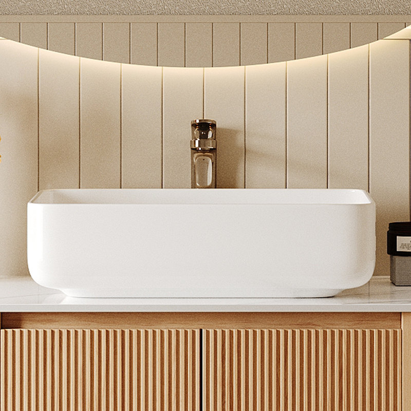 Évier vasque rectangulaire en céramique, H 5,3 po x L 19,7 po x l 15 po, pour trou de comptoir de 3,35 po