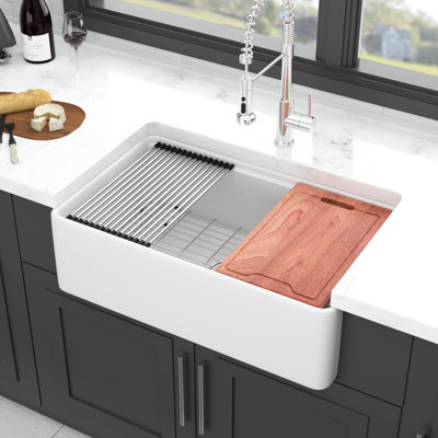 Évier de cuisine de ferme en céramique blanc 33 po x 20 po - Poste de travail à simple cuve pour une utilisation à long terme et pratique