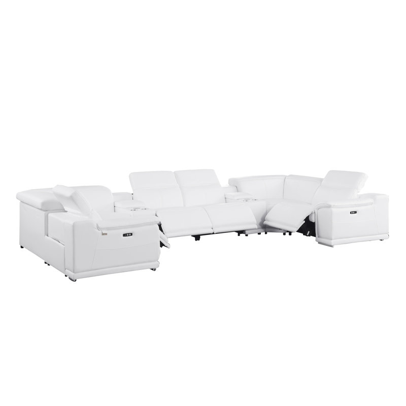 Canapé modulaire en cuir italien 4 pièces Jignesh, Cuir véritable blanc