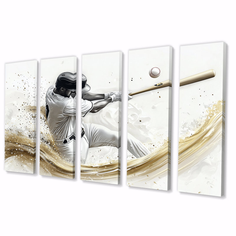 Minimal noir et blanc Baseball Swing IV - ensemble d'art mural toile de baseball sport, H 28 po x l 60 po