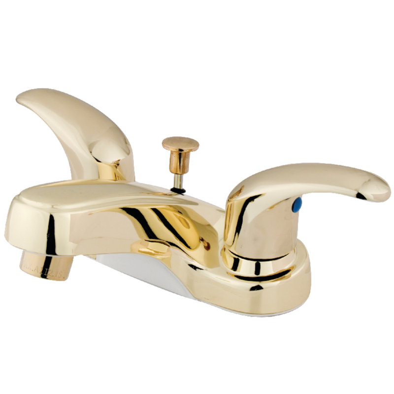 Kingston Brass Legacy Two-Handle 3-Hole Deck Mount 4" Centerset Bathroom Faucet with Plastic Pop-Up, Polished Brass
