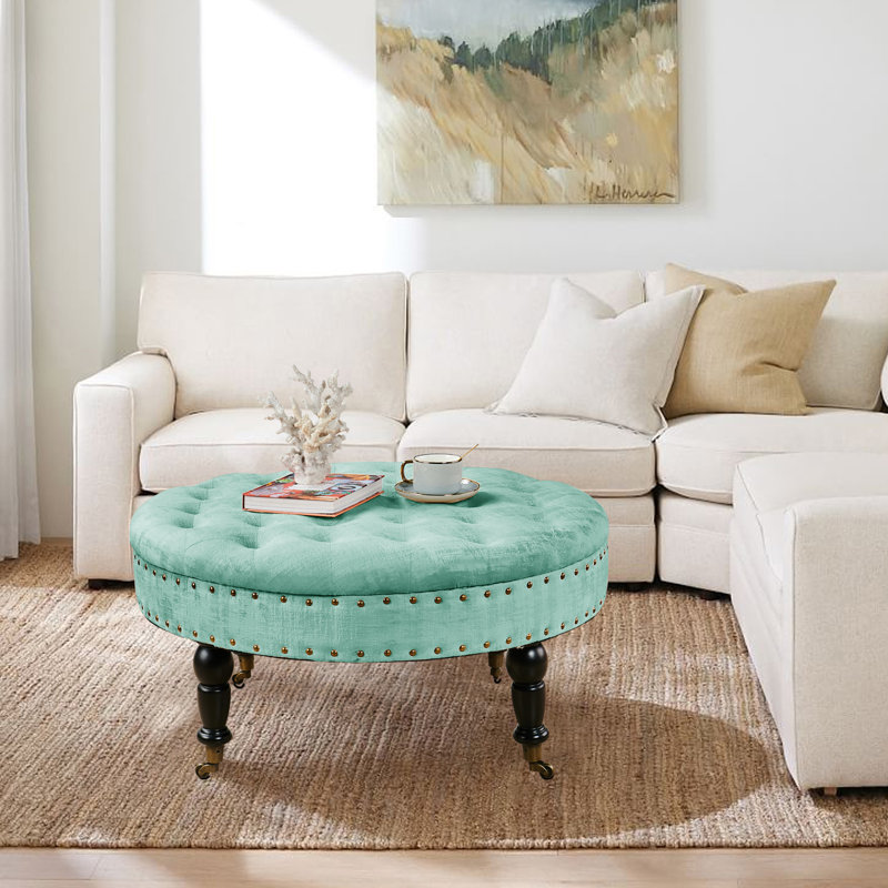 Laforge Velvet Ottoman, North Sea Blue Velvet