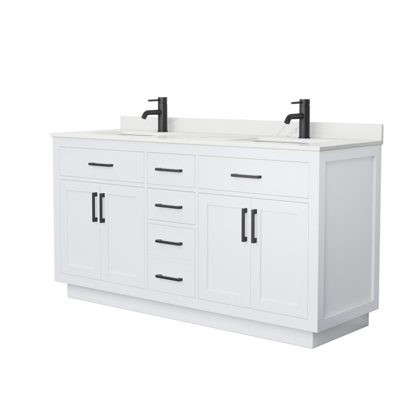 Beckett TK 66'' W Double Vanity, Matte Black, Giotto Quartz, Dark Gray