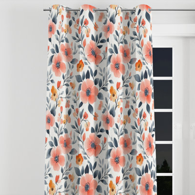 Girls Garden Curtains - Nature Botanical Flower Garden Velvet Grommet Curtain - 1 Panel