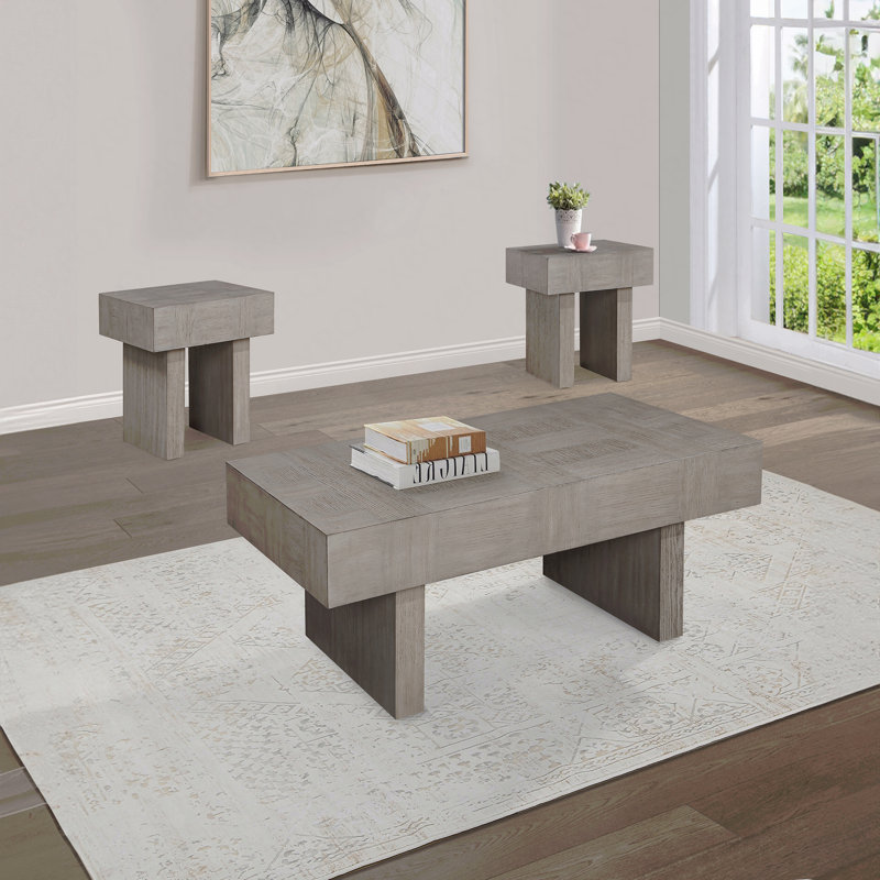 Mobilier de salon 3 pièces en bois gris