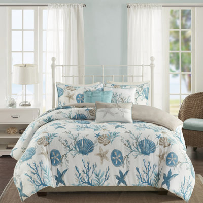 Ensemble de literie luxueux en satin de coton 6 pièces, design côtier, parfait pour la décoration de chambre à coucher