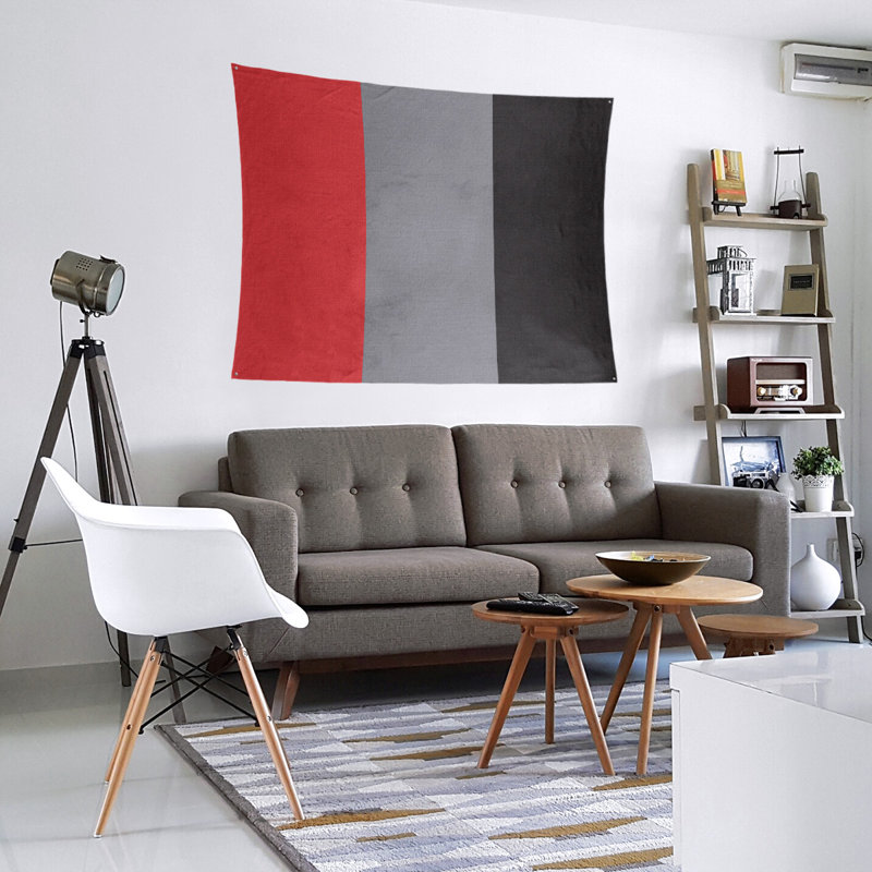 Tapisserie en polyester Carolina, H 68 po x l 80 po, Rouge / gris mat / noir