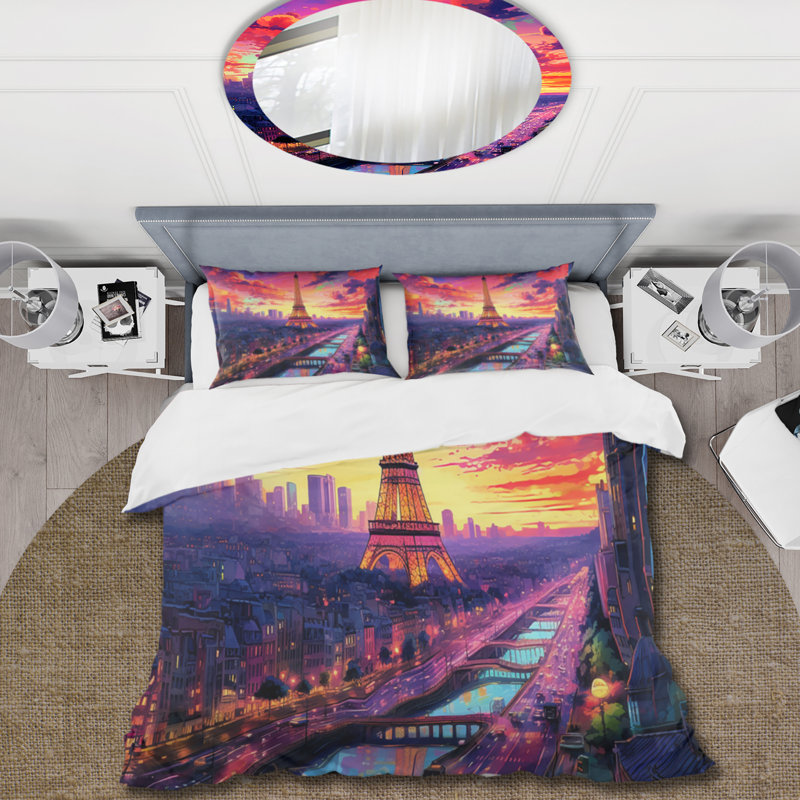 Paris Eiffel Tower Harmony II - Franch Duvet Cover Set, King Duvet Cover + 2 King Shams