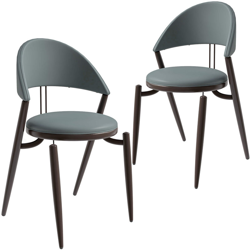 Dearmond Upholstred Leather Modern Dining Chair Open Back Cozy Accent Chair With Metal Legs, Set of 2, Dark Brown
