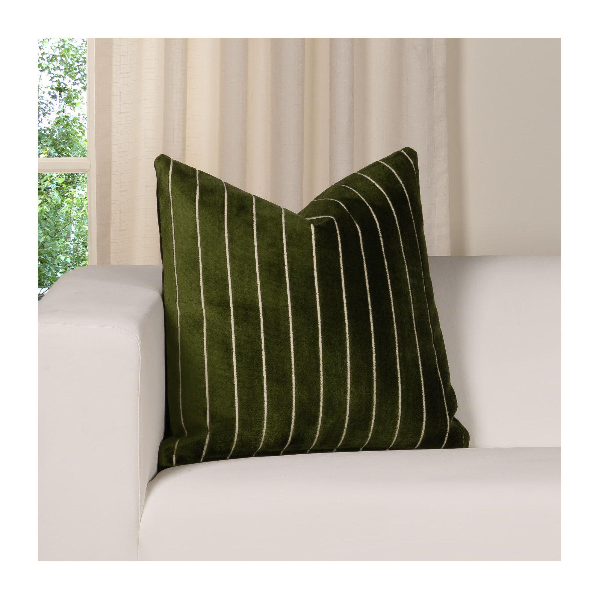 Maxton Striped Throw Pillow, Green, Square 20", Feather