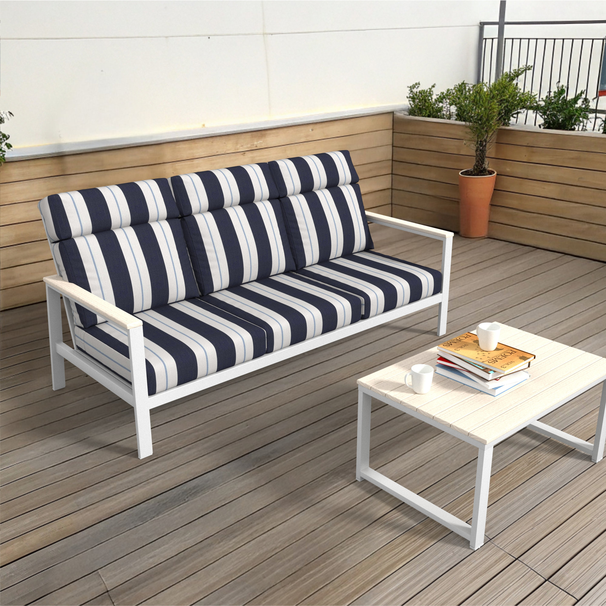 Townsend Metal Outdoor Sofa With Sunbrella Cushion, Sunbrella Relate Harbor