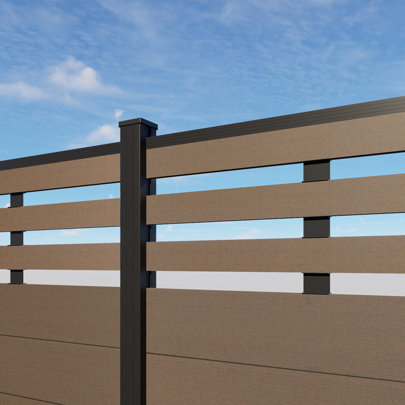 6 Ft H Semi-Closed Composite Privacy Fence Panel With Post, Brushed Finish, Brown, 2