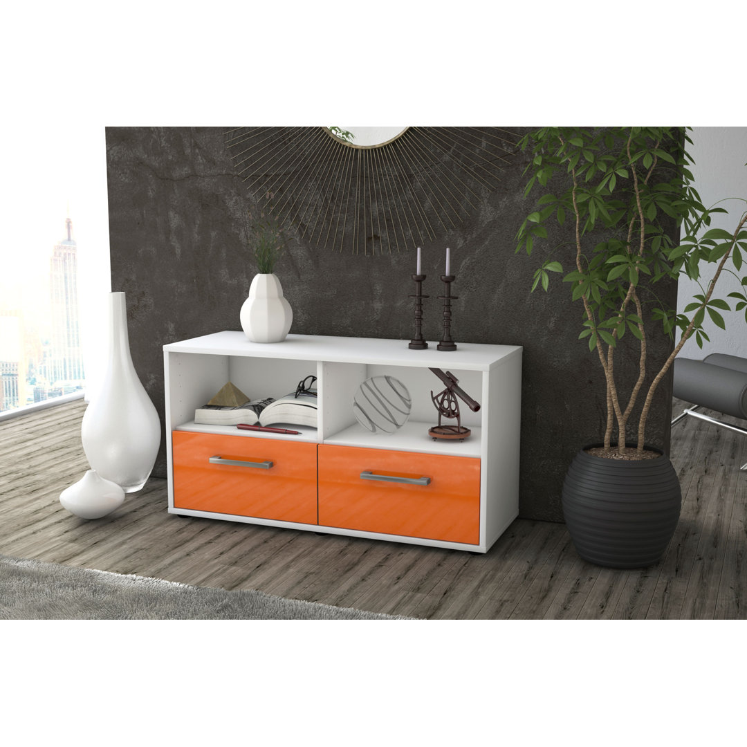 TV-Ständer Alfonsa, Farbe: Orange/Weiß, Freistehend/Metallgriffe, Größe: 92x49x35 cm