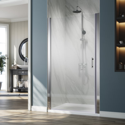 FPivot 26" W x 72" H Pivot Semi-Fameless Shower Door with 1/4'' Tempered Clear Glass