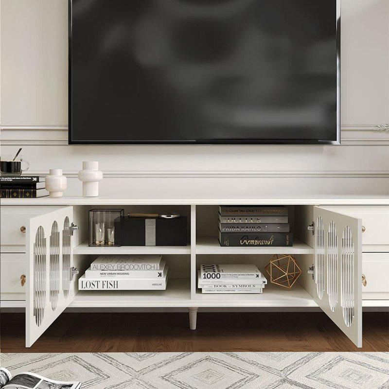 Meuble télé de style crème, H 22,40 po x l 86,60 po x P 15,70 po