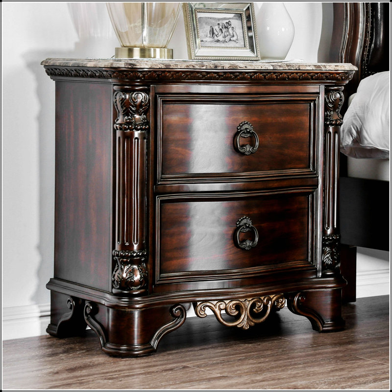 Table de chevet en marbre véritable avec 2 tiroirs, élégante et durable pour une chambre luxueuse