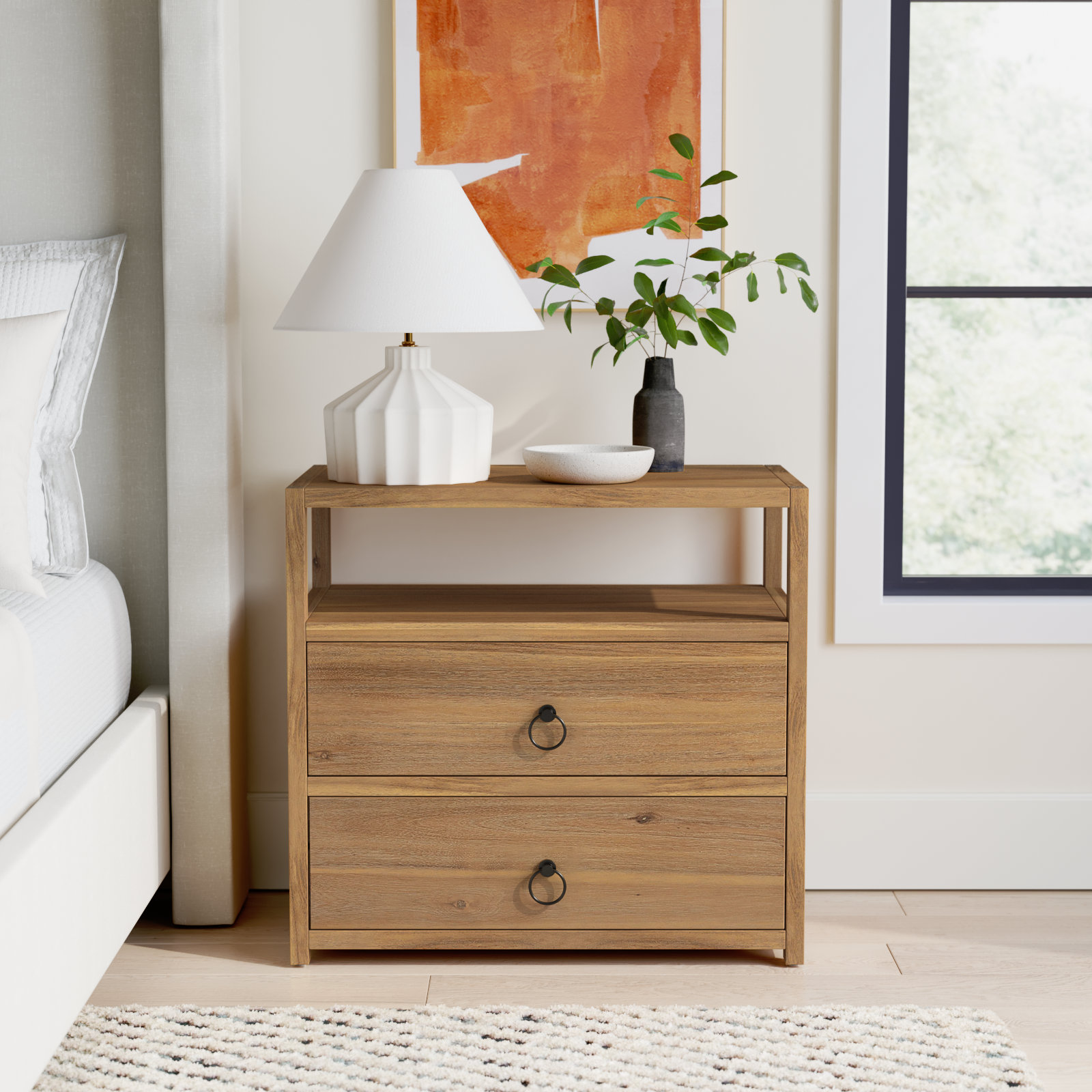 Elin 2-Drawer Acacia Nightstand, Natural
