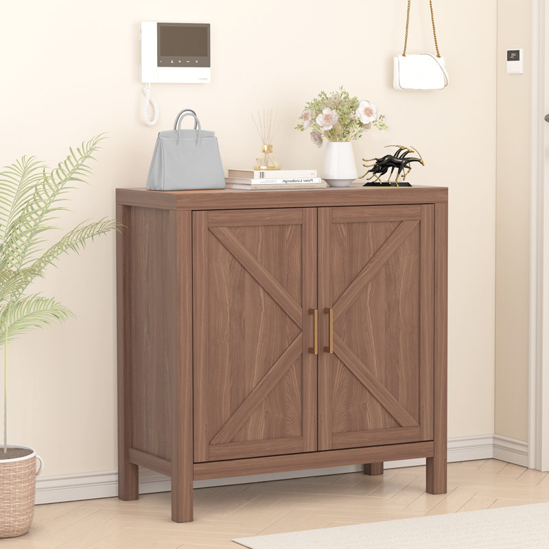 Armoire de rangement à 3 niveaux avec porte de grange à 3 niveaux (panneau de fibres à densité moyenne + autocollant 3D)