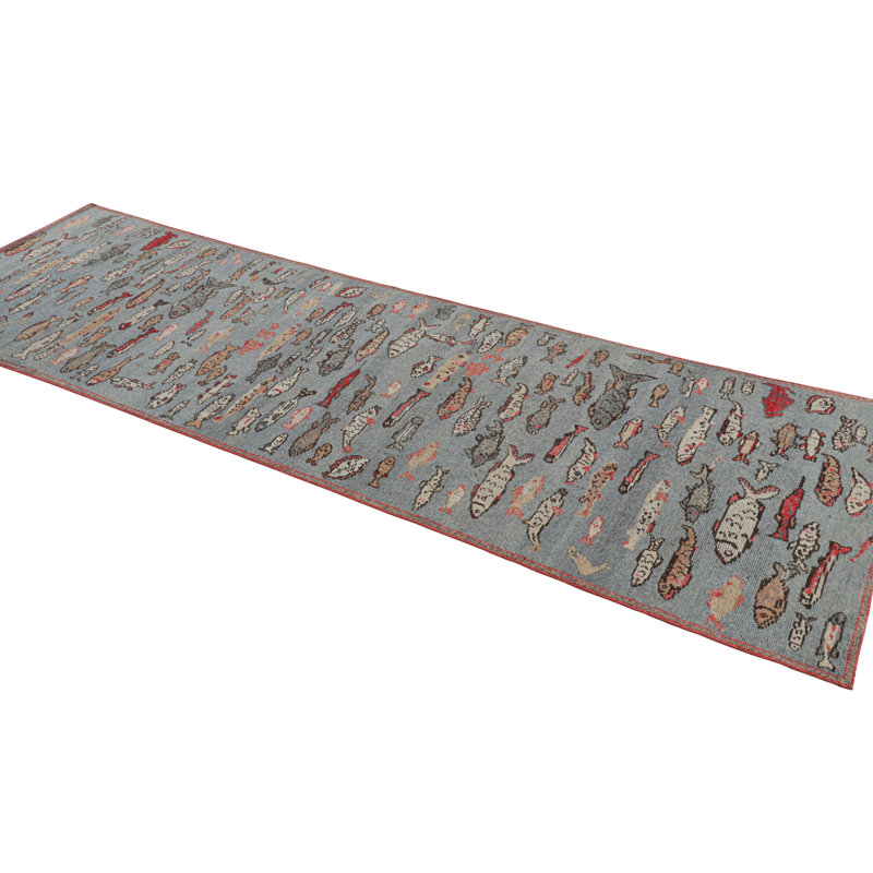 Burano Hand Knotted Wool Animal Print Area Rug, Runner 3' x 10'