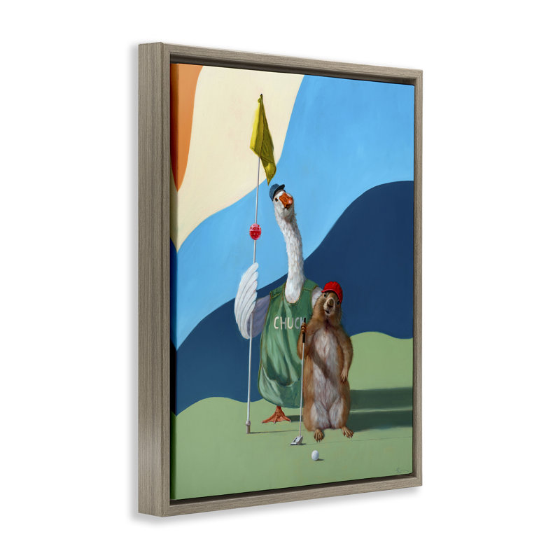 «Golfing Goose & Gopher», art mural sur toile par Lucia Heffernan, Cadre flottant orme Montalcino