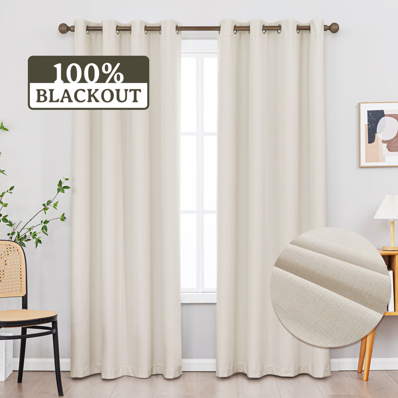 100% Blackout Thermal Insulated Polyester Curtain Pair, Beige, 52" W x 96" L