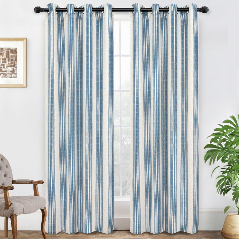 Romelia Saki Print Room Darkening Grommet Curtain Panel, 52" W x 84" L, Jean Navy