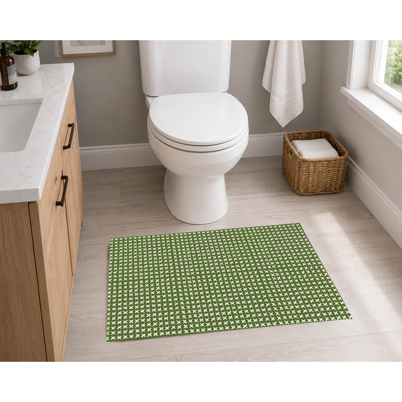 Tapis de toilette rectangulaire antidérapant et absorbant à motif croisé, 24" W x 17" L, Light Blue/Blue
