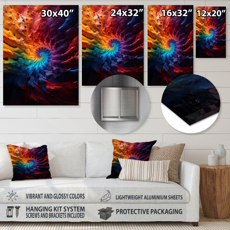«Colorful Space Fractal Vortex V», impression d'art mural en métal fractal, H 40 po x l 30 po x P 1,5 po