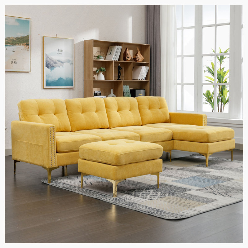 Canapé modulaire 3 pièces Nichoals, Velours jaune