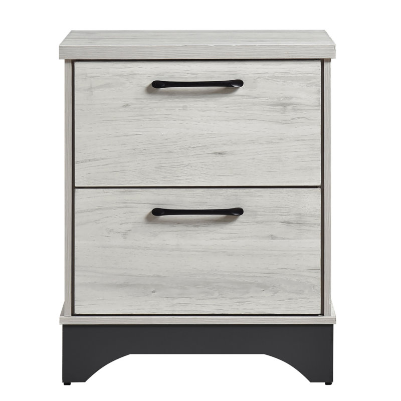 Table de chevet à deux tons en chêne blanc et gris 2 pour la chambre à coucher, fonction de glissement de tiroir de style contemporain, poignées décoratives noires, table de chevet sans étapes d'installation avec 2 tiroirs en finition,