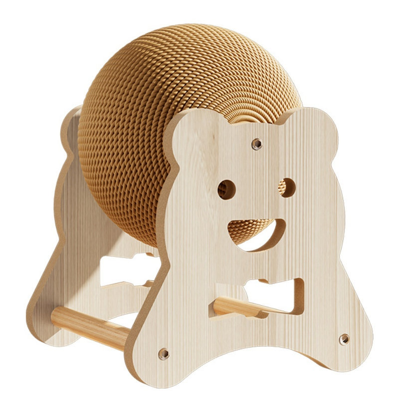 Roue à griffer en bois avec boule en sisal et jouet roulant interactif pour chats d'intérieur