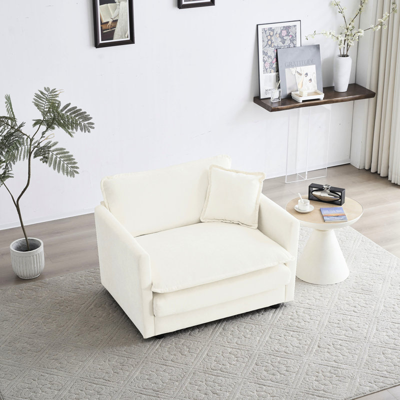 Fauteuil Comfy à assise simple en chenille blanche