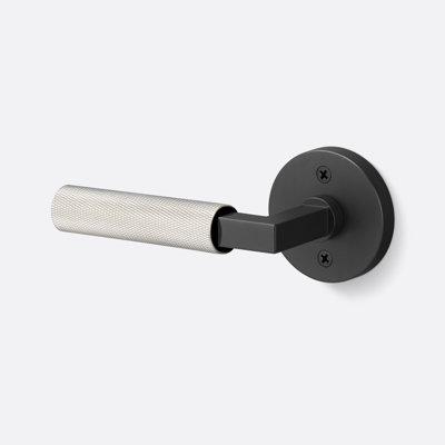 Fausse rosette ronde Levanto en noir mat, poignée moletée en nickel satiné